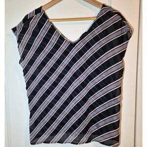 Ann Taylor Loft Striped Blouse Sz M Sheer‎ Chiffon Over Fitted Tank Top